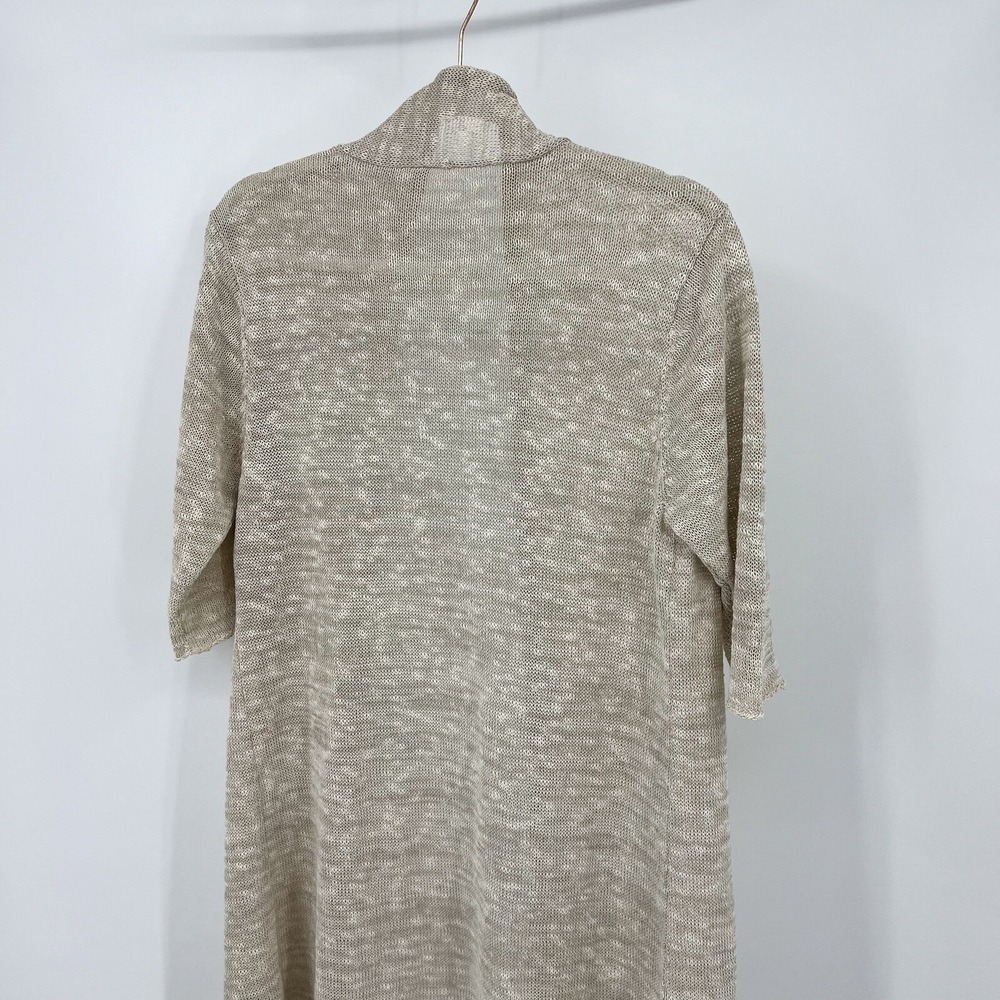 Eileen Fisher Cardigan L Beige Linen Blend Open Knit Open Duster Size Large - Picture 5 of 8